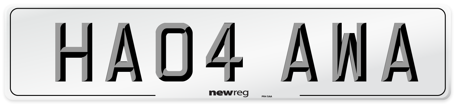 HA04 AWA Number Plate from New Reg